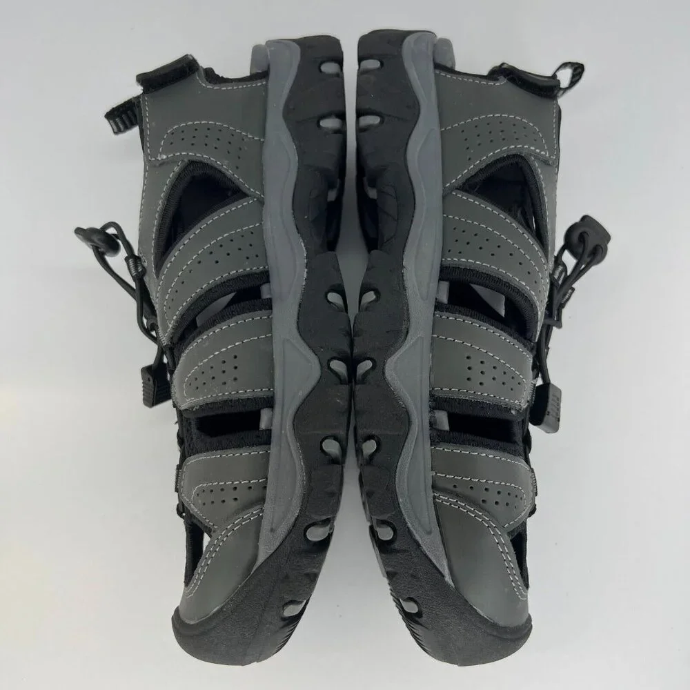 Eddie Bauer Mens Stewart Gray Genuine Leather Bump Toe Size 9M Hiking Sandals